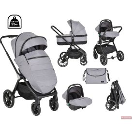   Cangaroo-Moni CHRISTIANO multifunkciós babakocsi szett 3in1 lapra csukható, alu váz, 22kg ig - SZÜRKE