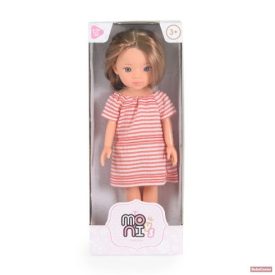Moni Toys BABA 33 cm hajasbaba csíkos ruhás, barna 