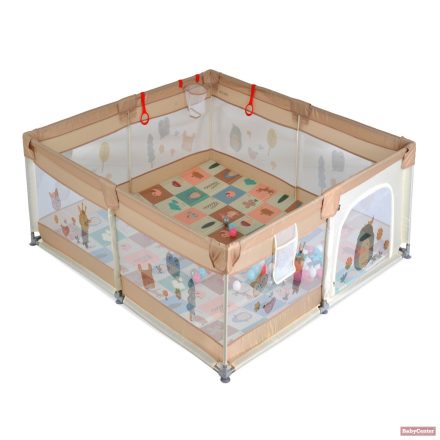Moni GAMEZONE összecsukható járóka játszószőnyeggel, 60db labdával (120×120 cm) - bézs