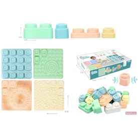   MOCHTOYS Play&Squish szenzorikus szőnyeg - tapilap+ kockák NAGY szett 24+4db PASZTELL