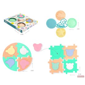   MOCHTOYS Play&Squish szenzorikus szőnyeg -kerek tapilapok 4db + PUZZLE 8+8 db PASZTELL