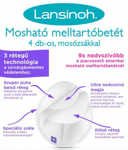 Lansinoh mosható melltartóbetét 4 db-os, mosózsákkal