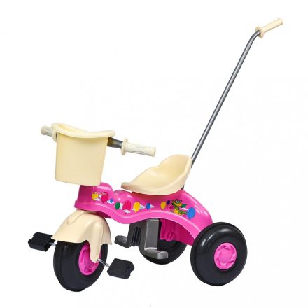 Gyermek pedálos tricikli vezetőrúddal BAYO JUNIOR - rózsaszín