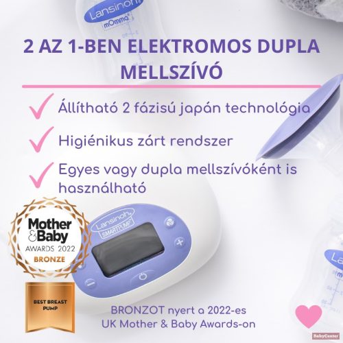 Lansinoh 2 az 1-ben elektromos mellszívó dupla + 2 db 160ml cumisüveg szettben