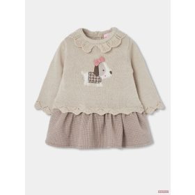   Boboli prémium kötött babaruha hímzett kiskutyával /bézs/