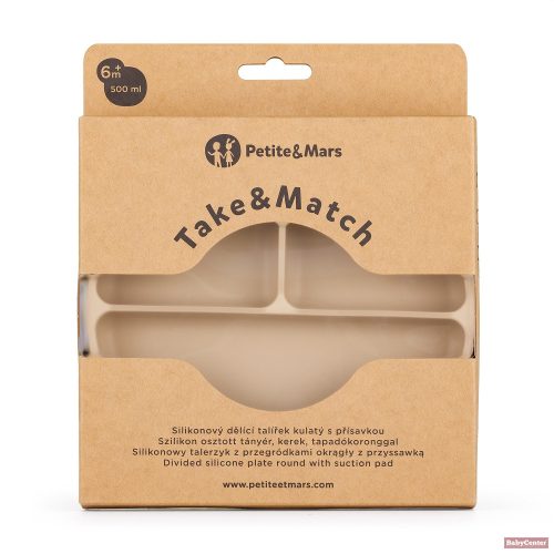PETITE&MARS Szilikon osztott tányér, kerek Take&Match Desert Sand 6m+