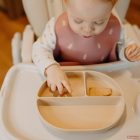 PETITE&MARS Take&Match Szilikon osztott tányér, ovális 6m+ Dusty Rose 