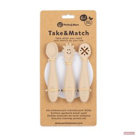   PETITE&MARS Take&MatchSzilikon gyakorló kanál szett 6m+ 3db - Desert Sand 