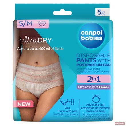 Canpol babies 2az1ben szülés utáni bugyi, betéttel - S/M 5db