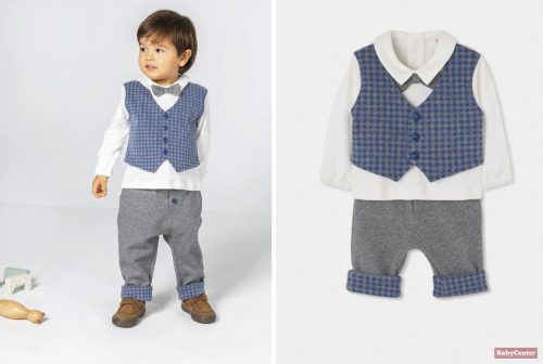 Boboli prémium babaruha szett kockás /szürke-kék/