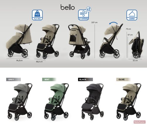 Adamex BELLO sport babakocsi 22kg-ig,automata összecsukás - olive