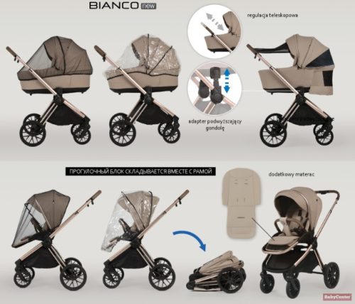 Adamex Bianco 4in1 multifunkciós babakocsi (Römer hordozóval,isofix bázistalppal) - Natura Latte