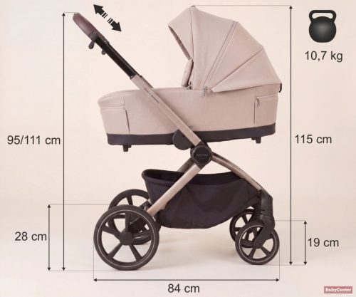 Adamex Como 4in1 premium multifunkciós babakocsi összecsukható mózeskosárral (Römer hordozóval,isofix bázistalppal) - Natura beige