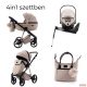 Adamex Quantum Star Premium babakocsi 4in1 szettben (Römer Safe PRO dönthető hordozóval és forgatható bázistalppal) - Beige Leather 