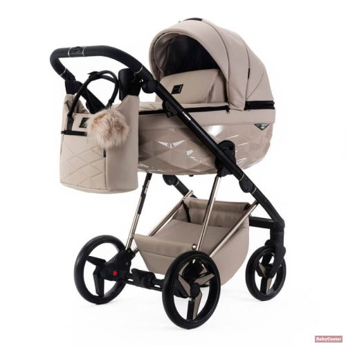 Adamex Quantum Star Premium babakocsi 4in1 szettben (Römer Safe PRO dönthető hordozóval és forgatható bázistalppal) - Beige Leather 