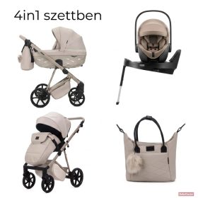   Adamex Quantum Star Premium babakocsi 4in1 szettben (Römer Safe PRO dönthető hordozóval és forgatható bázistalppal) - Vanilla Leather