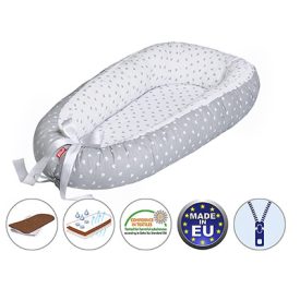 Babafészek - kókusz betéttel #szürke-fehér szivecske