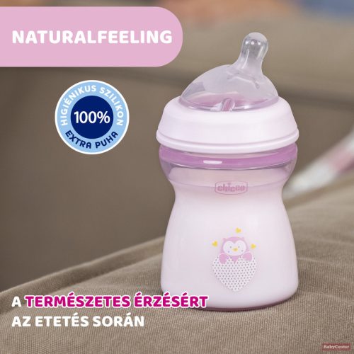Chicco NaturalFeeling 250 ml cumisüveg 2hó+ közepes folyású /rózsa/