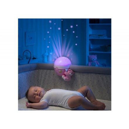 Chicco NEXT TO STARS zenélő projektor plüss macival (éjjelifény) - rózsaszín