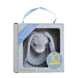   My Teddy első bébi sztár nyuszim - 10éves születésnapi kiadás - csörgő rágóka - díszdobozos kék