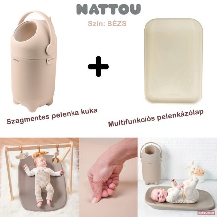 Nattou pelenkázó lap Softy 70x50cm és Dropy pelenka kuka szett egyben - bézs
