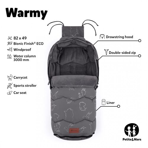 Petite&Mars Warmy Prémium bundazsák babakocsiba - SILVERED BLACK
