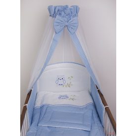   Tündér ágynemű 4 részes - Lulu bagoly kék pöttyös hímzett