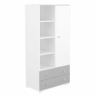 Timba Erik 1 Ajtós 2 fiókos álló szekrény - Ezüst,fehér