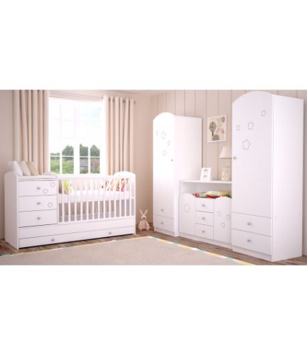 Timba Félix Csillagos 3 Fiókos kombinált gyermekágy - Fehér