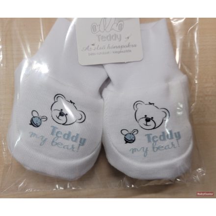 Teddy pamut baba cipőcske /56-62/ - fehér maci