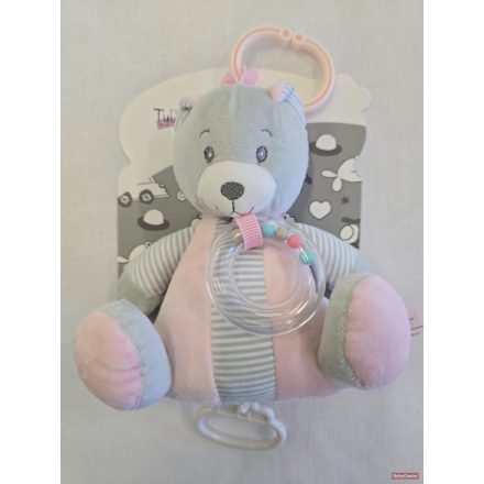 Tulilo plüss zenélő,csörgő rózsa csíkos maci - 18cm